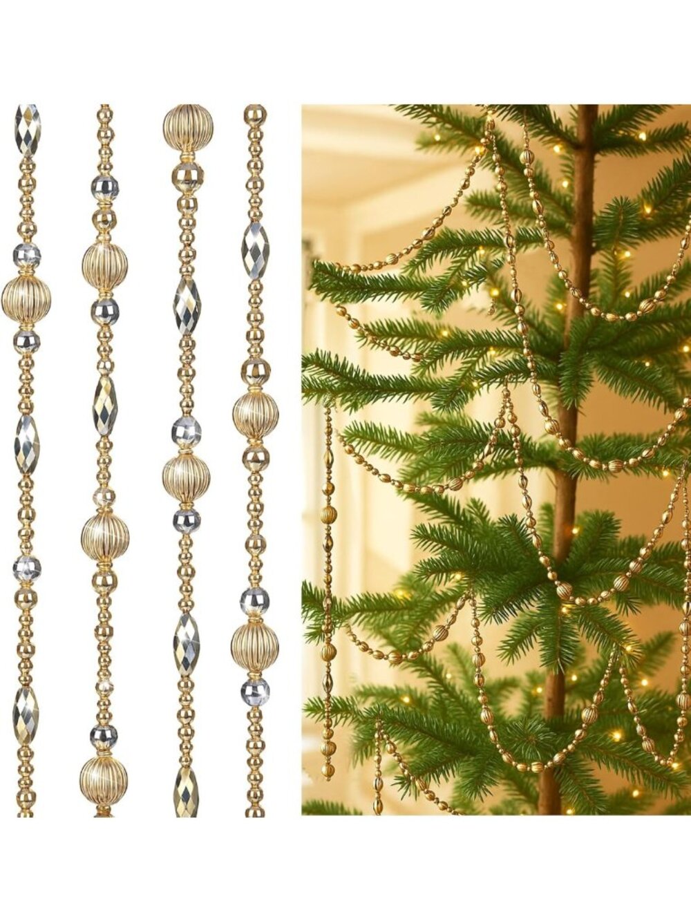 24ft Multicolor Glitter Acrylic Bead Christmas Tree Garland - Festive Holiday
